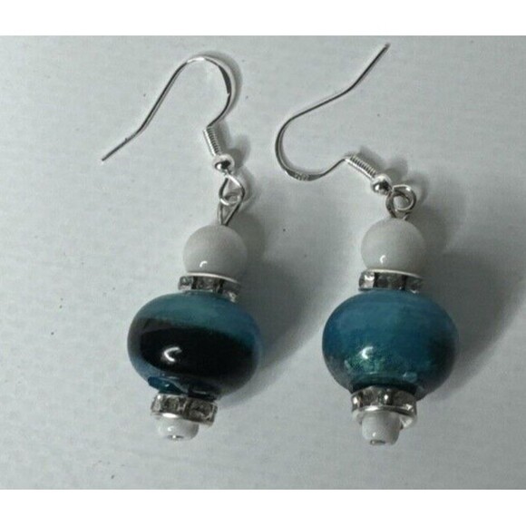 Bracelet Two Strand and Earrings Set Resin Faux Turquoise With Silver Tones - Picture 9 of 11